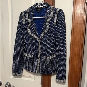 St. John Navy & White Textured Knit Blazer